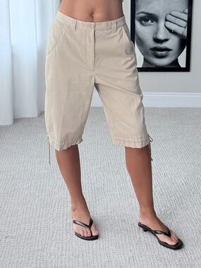 Vintage Y2K Studio Works Beige Drawstring Hem Bermuda Shorts